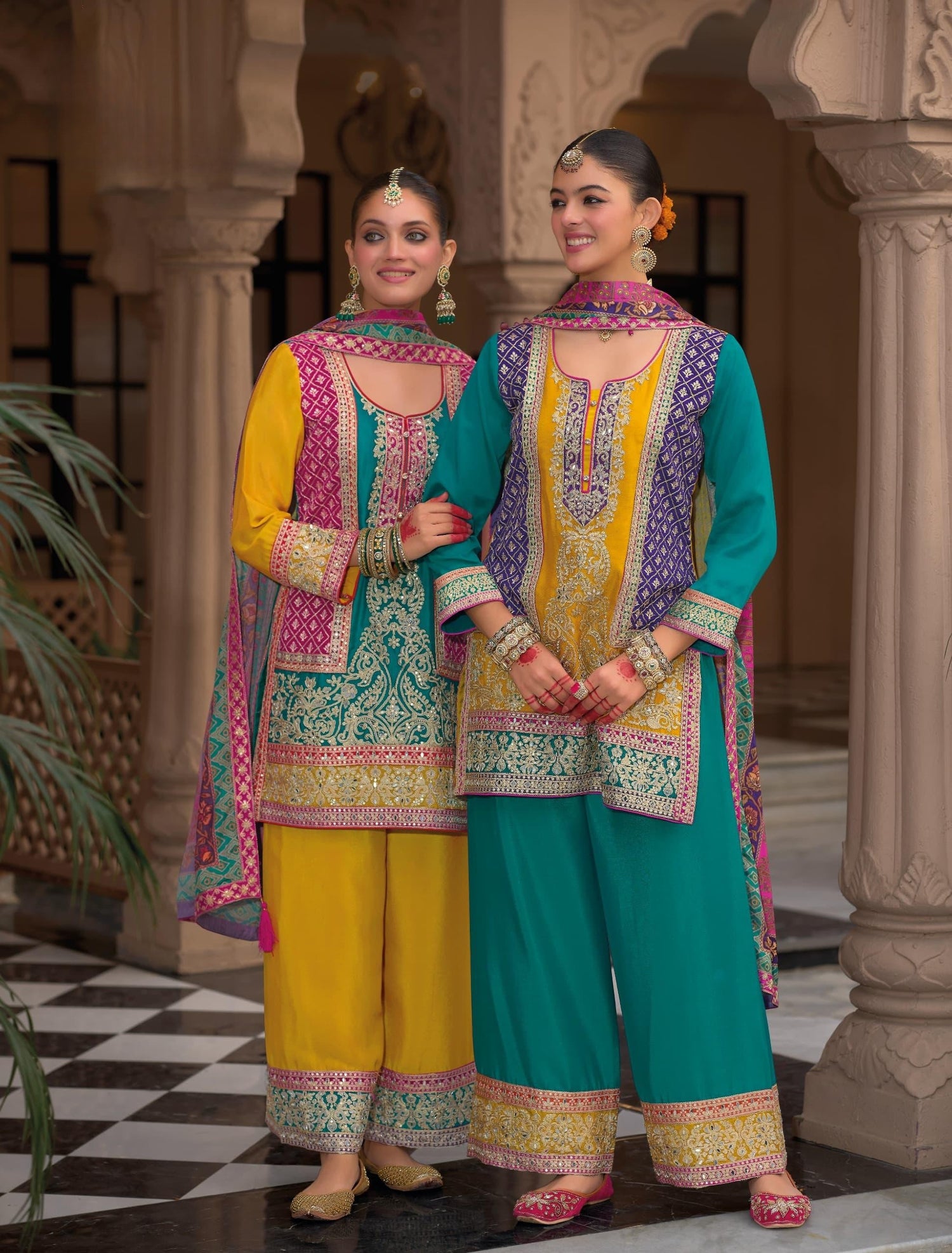 Heavy Chinon Palazzo Suit with Exquisite Embroidery Work