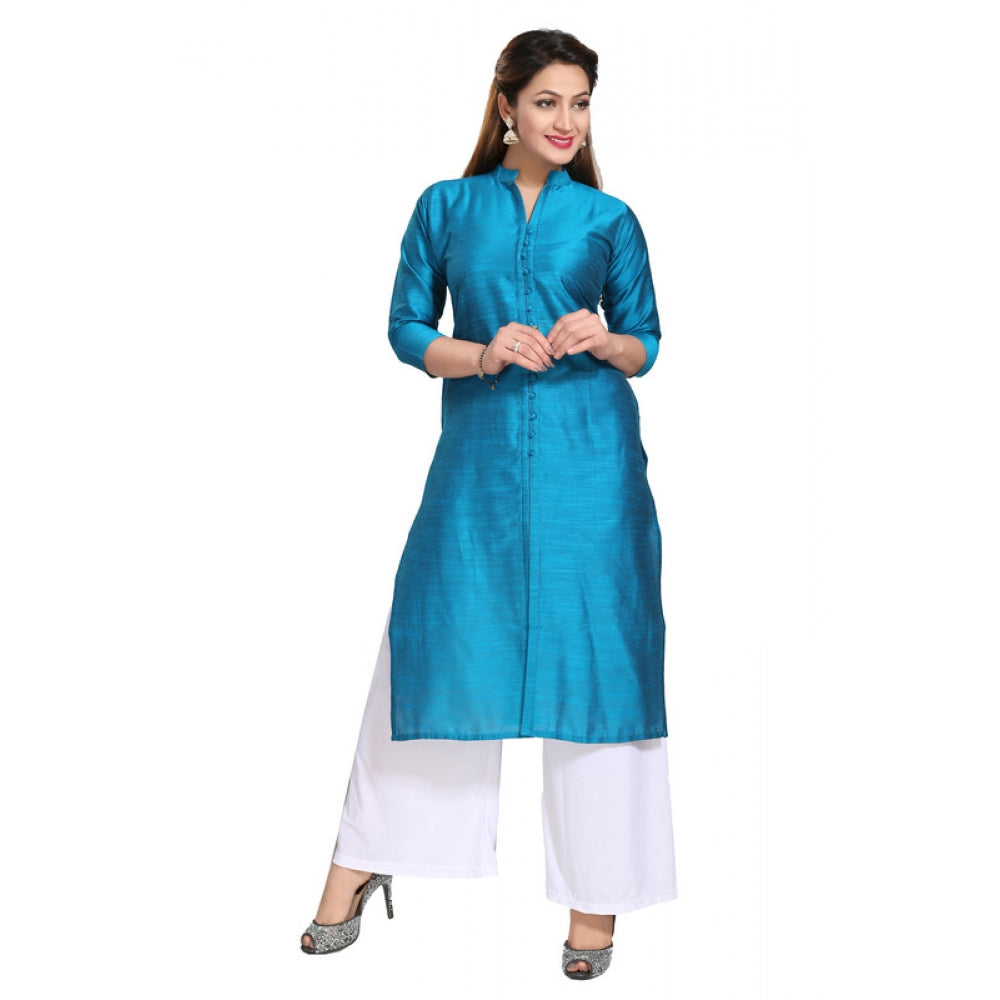 Ranili Silk Self Pattern Straight Kurti-blue