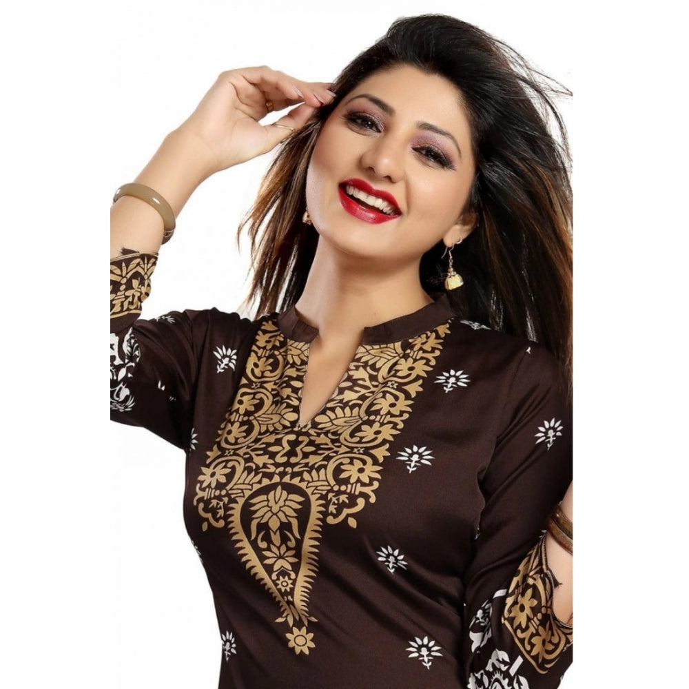 Ranili Quarter Sleeve Faux Crepe Printed Short Kurti Tunic Top