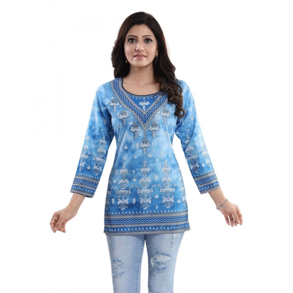 Ranili Quarter Sleeve Faux Crepe Printed Short Kurti Tunic Top