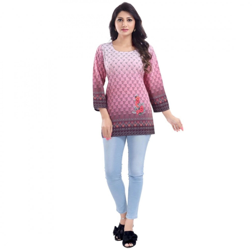 Ranili Quarter Sleeve Faux Crepe Printed Short Kurti Tunic Top