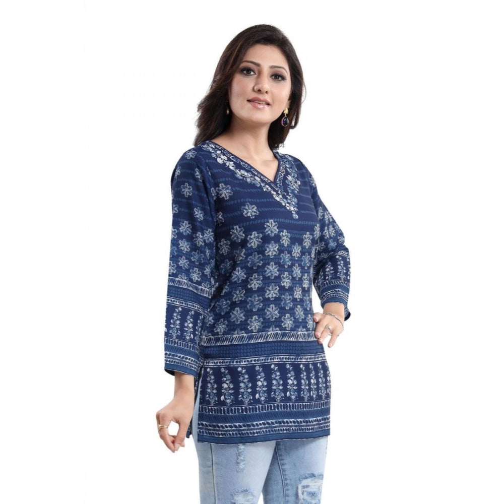 Ranili Quarter Sleeve Faux Crepe Printed Short Kurti Tunic Top