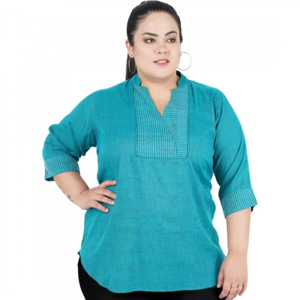 Ranili Casual Three Fourth Sleeve Embroidered Light Green Top