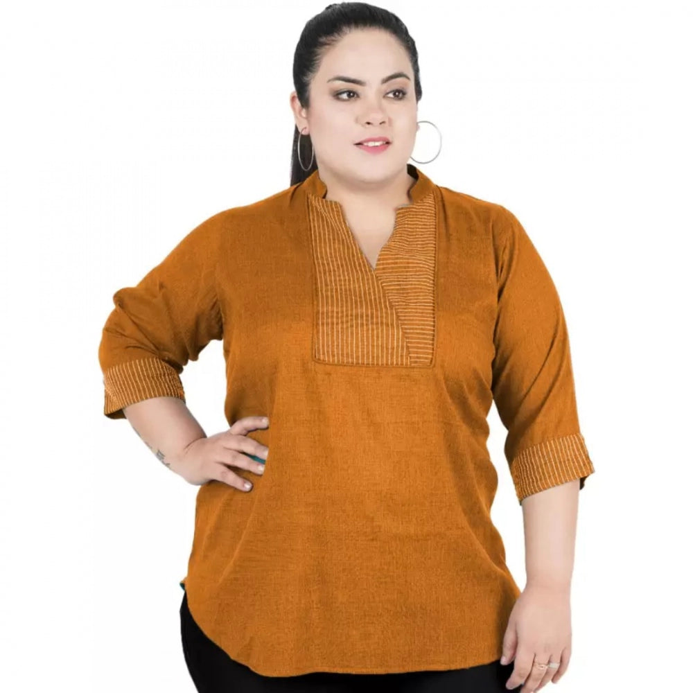 Ranili Casual Three Fourth Sleeve Embroidered Yellow Top