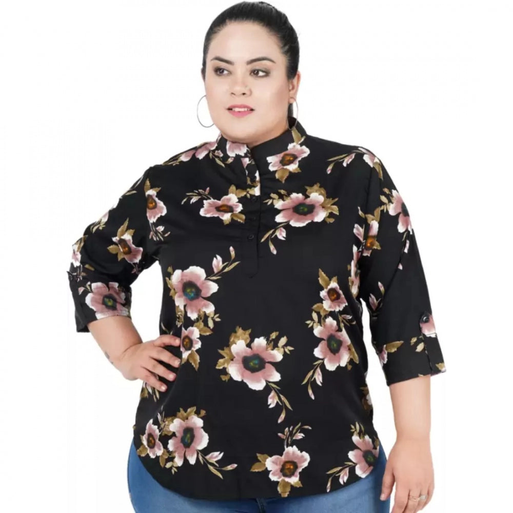Ranili Casual Three Fourth Sleeve Printed Black Top