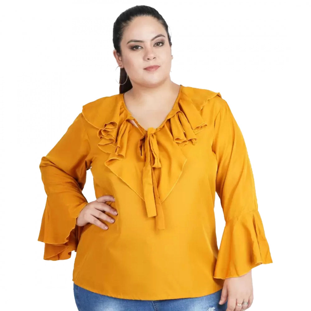 Ranili Casual Bell Sleeve Solid Yellow Top