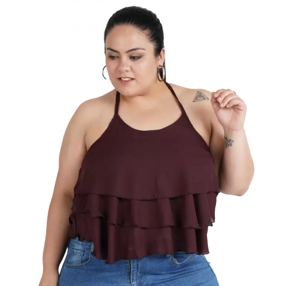 Ranili Casual Shoulder Strap Solid Maroon Top