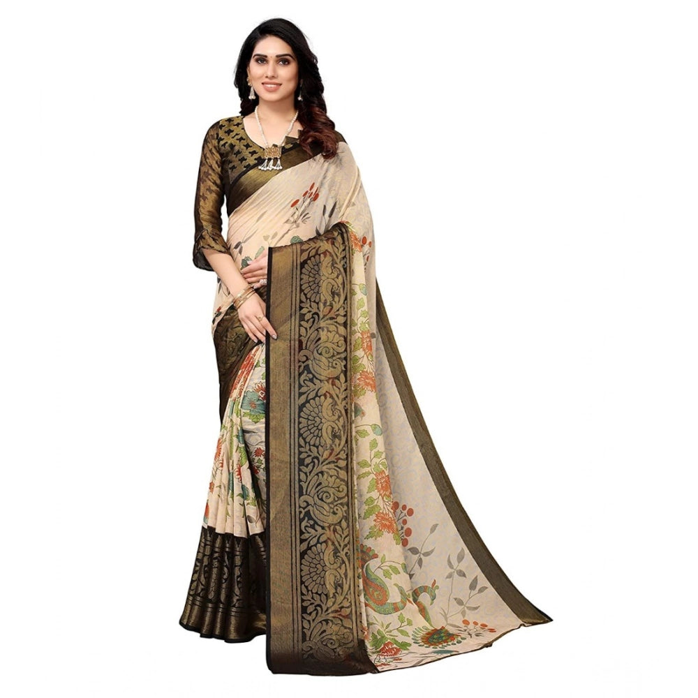 Ranili Viscose Rayon Printed Saree With Unstitched Blouse