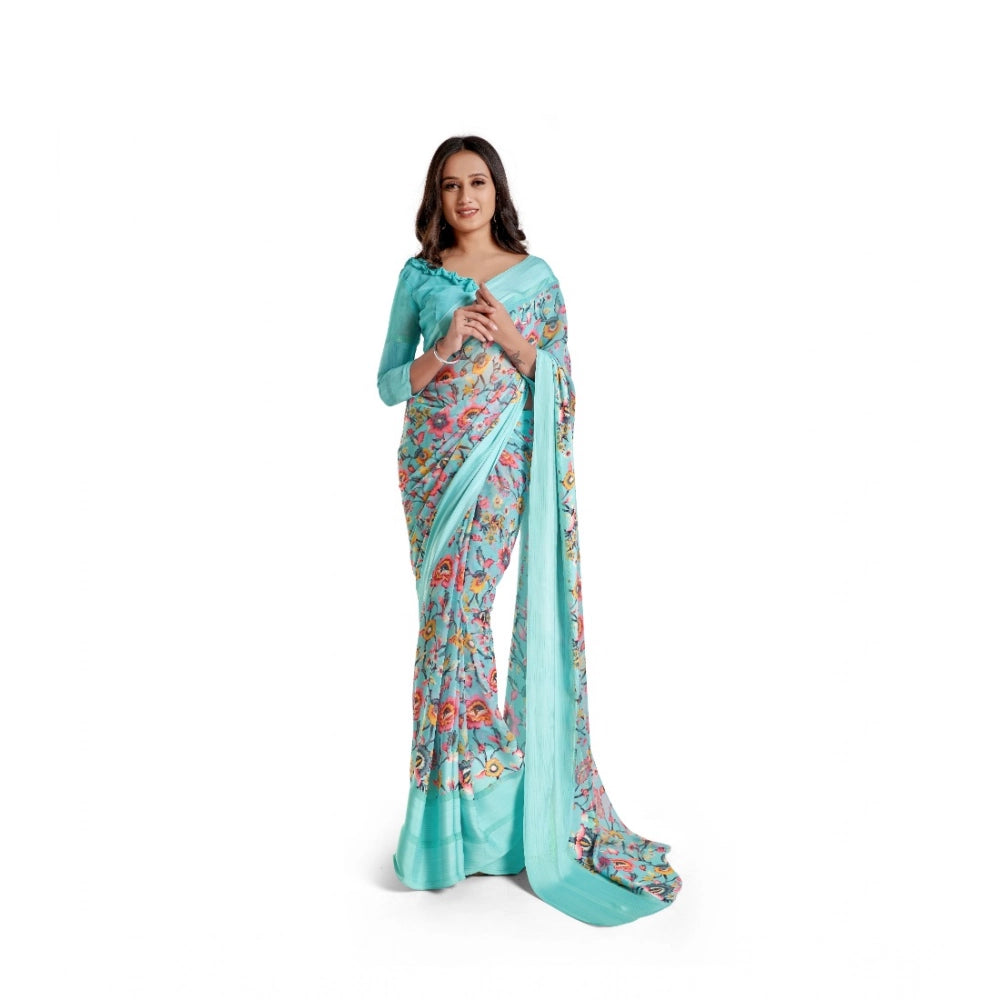 Ranili Satin Patta Printed Saree With Unstitched Blouse