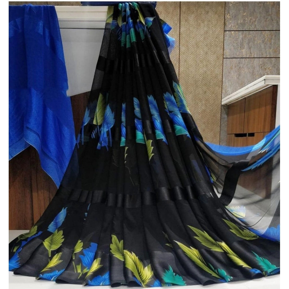 Ranili Satin Patta Printed Saree With Unstitched Blouse
