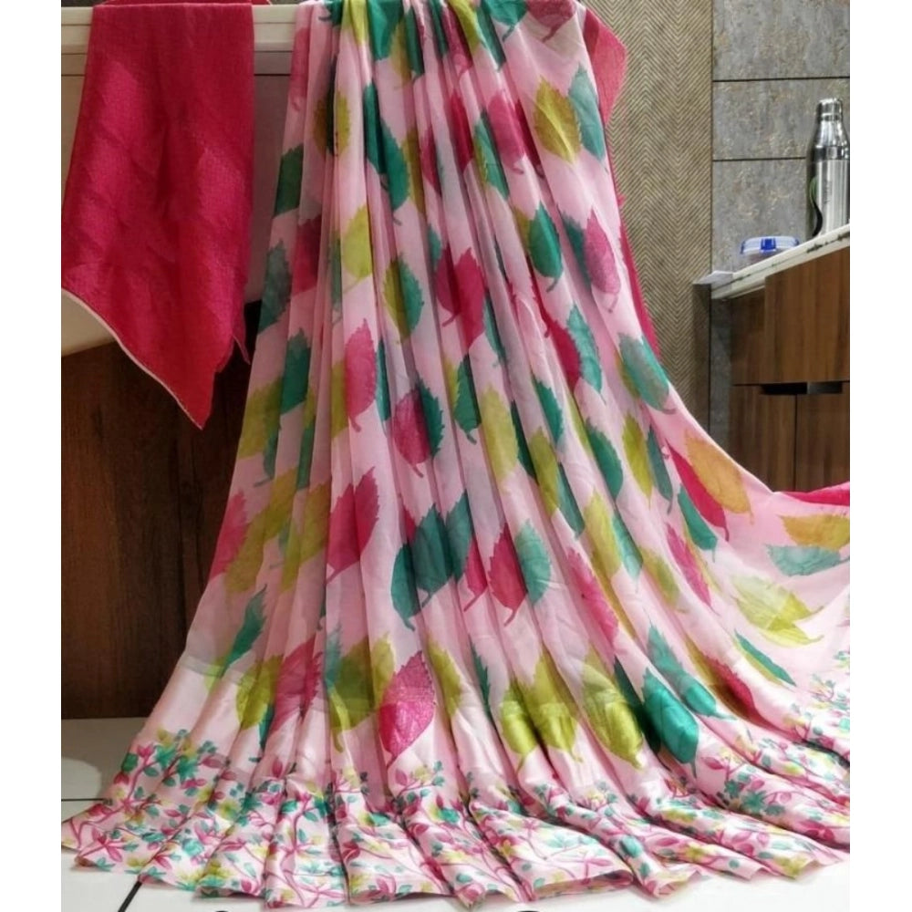 Ranili Satin Patta Printed Saree With Unstitched Blouse