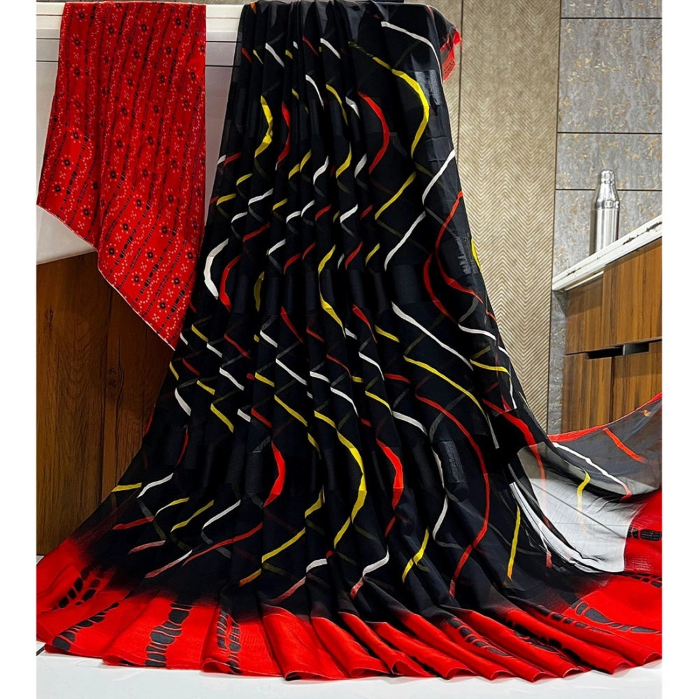 Ranili Satin Patta Printed Saree With Unstitched Blouse
