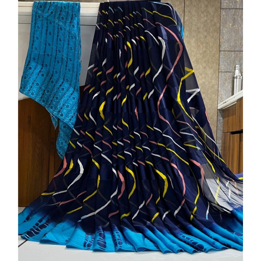 Ranili Satin Patta Printed Saree With Unstitched Blouse