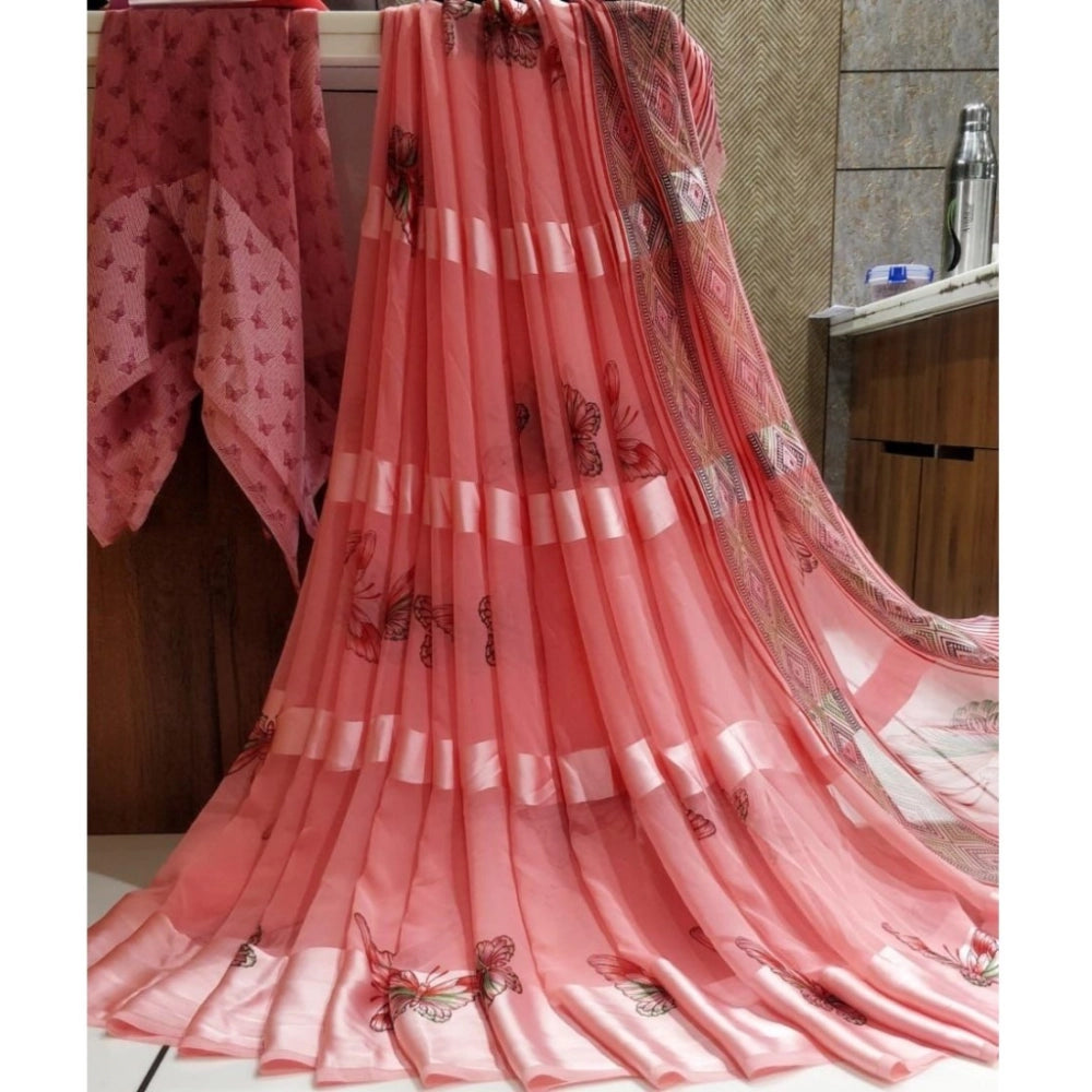 Ranili Satin Patta Printed Saree With Unstitched Blouse