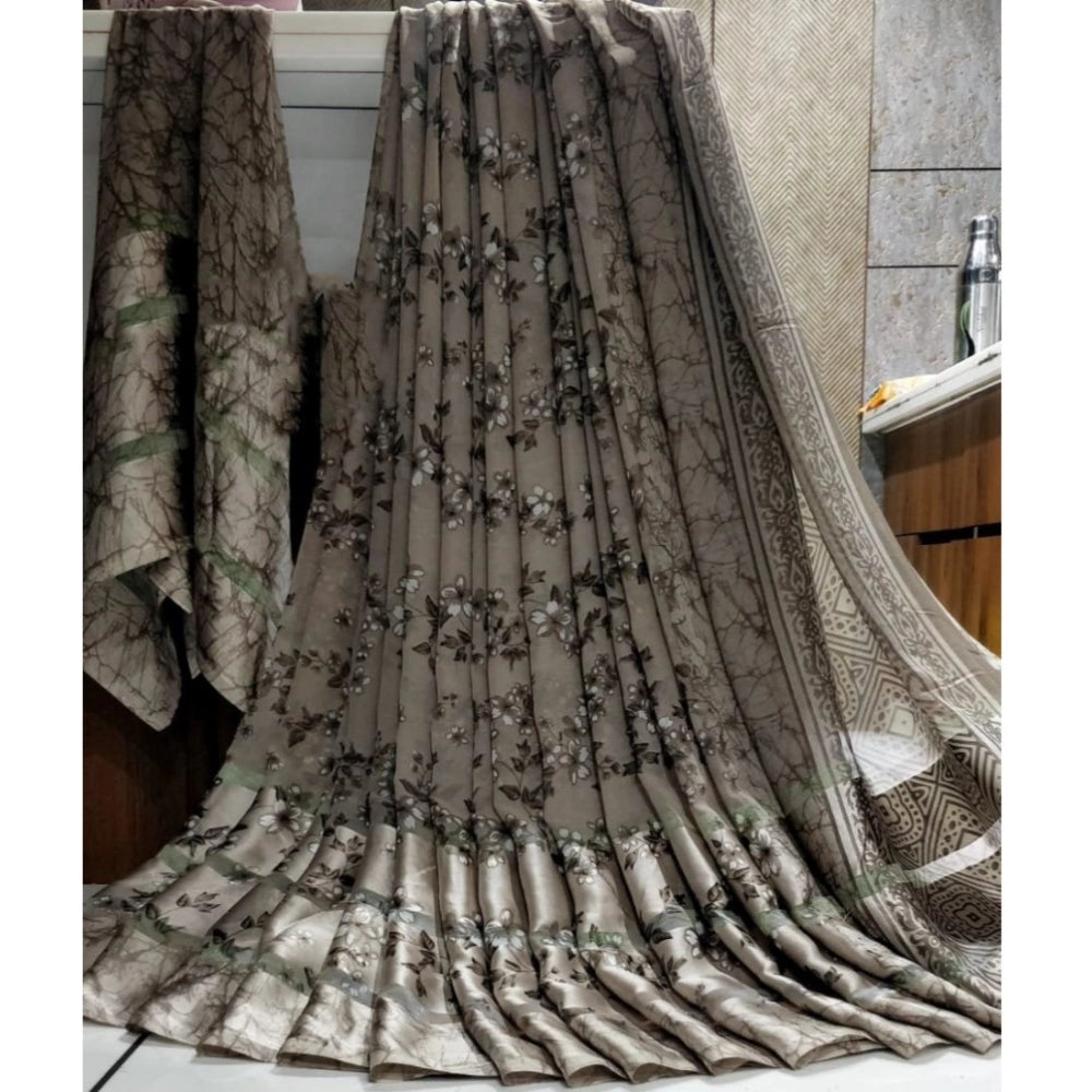 Ranili Satin Patta Printed Saree With Unstitched Blouse