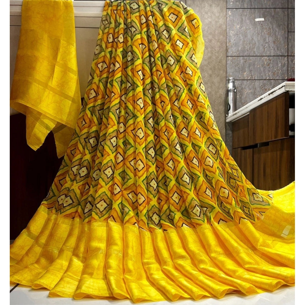 Ranili Satin Patta Printed Saree With Unstitched Blouse