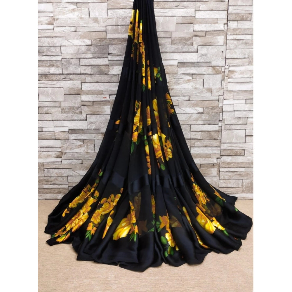 Ranili Satin Patta Printed Saree With Unstitched Blouse