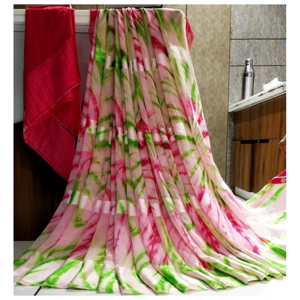 Ranili Satin Patta Printed Saree With Unstitched Blouse