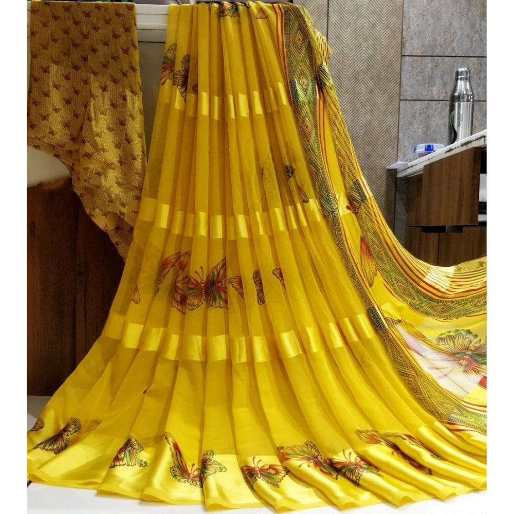 Ranili Satin Patta Printed Saree With Unstitched Blouse