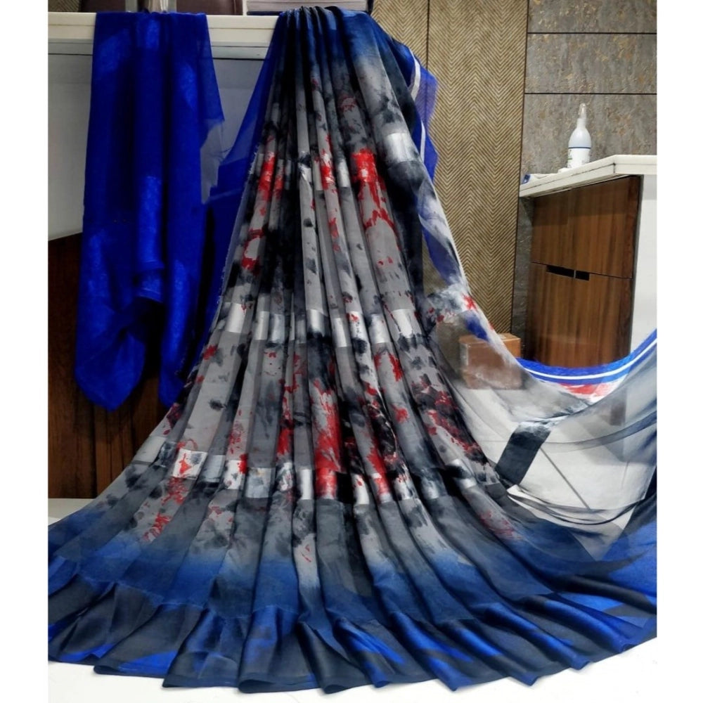 Ranili Satin Patta Printed Saree With Unstitched Blouse