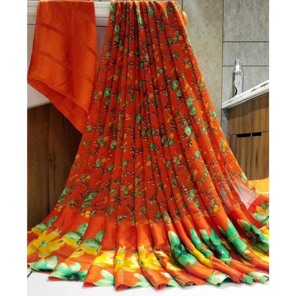 Ranili Satin Patta Printed Saree With Unstitched Blouse
