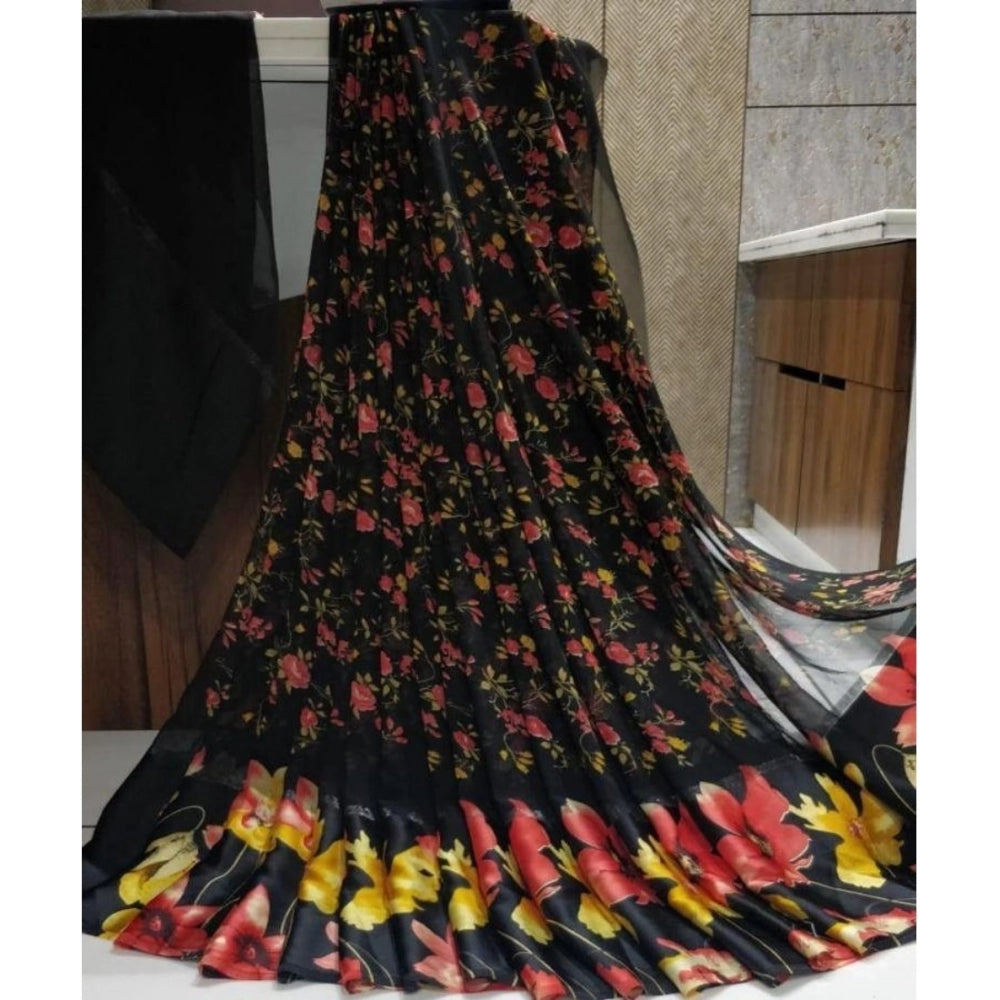 Ranili Satin Patta Printed Saree With Unstitched Blouse