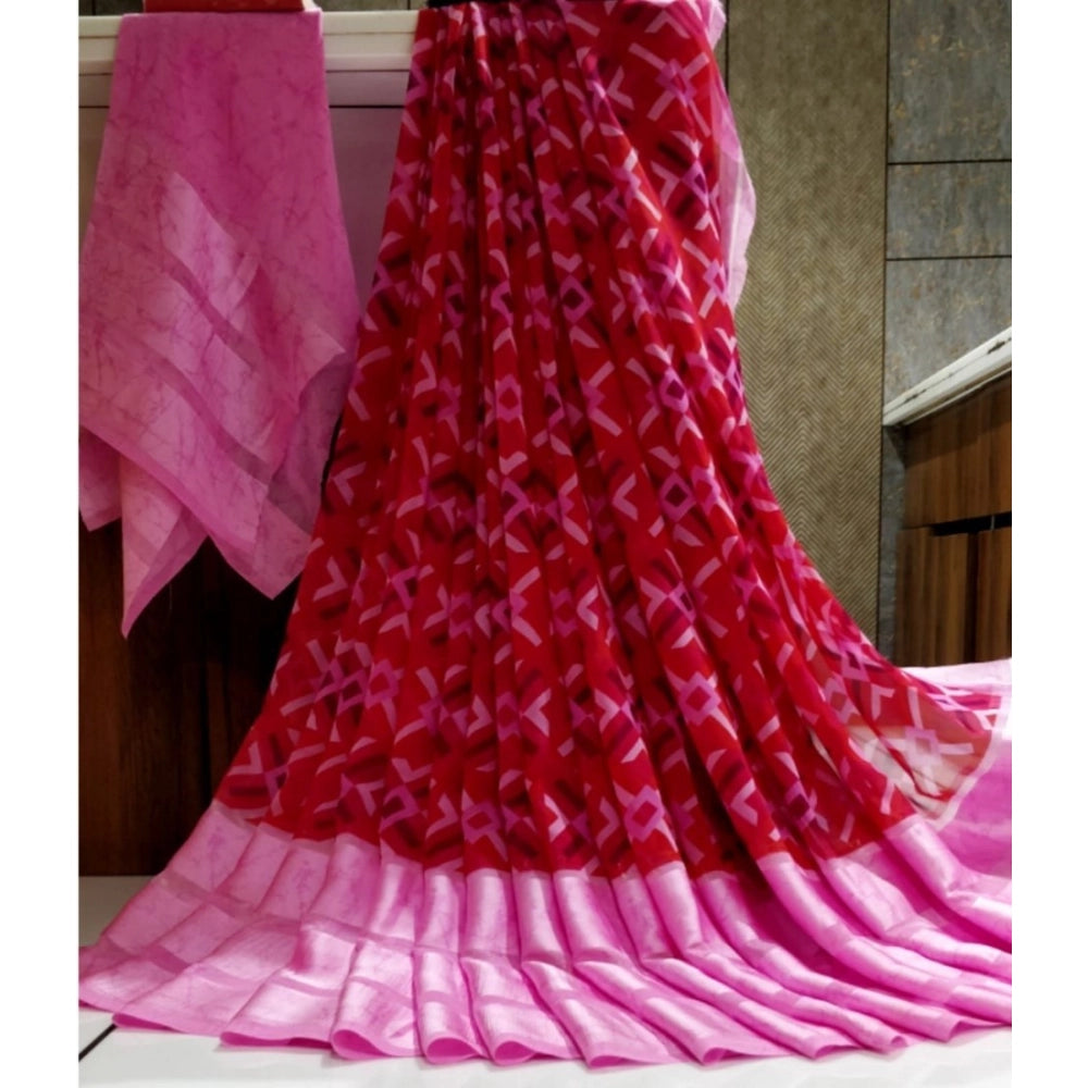 Ranili Satin Patta Printed Saree With Unstitched Blouse
