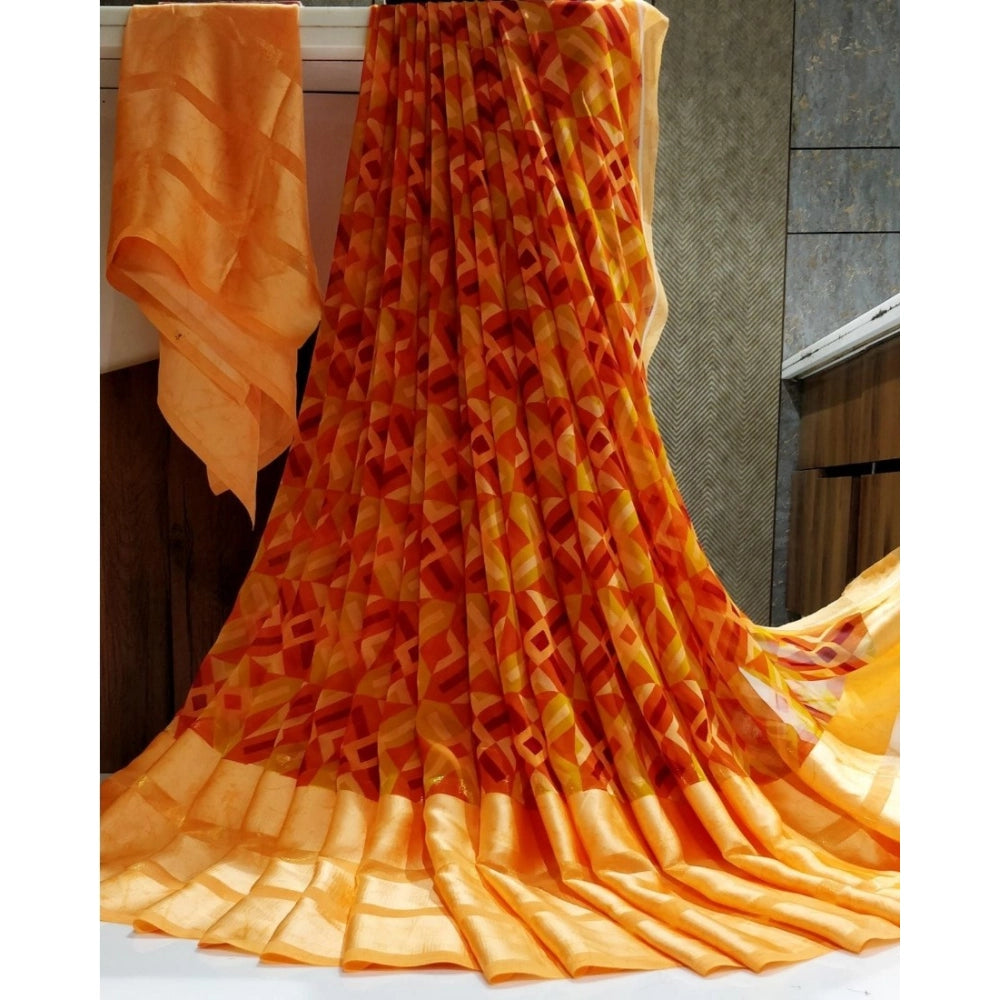 Ranili Satin Patta Printed Saree With Unstitched Blouse