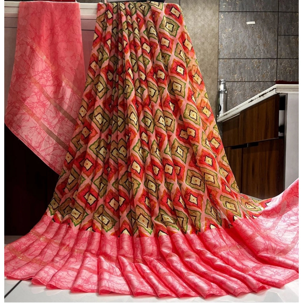 Ranili Satin Patta Printed Saree With Unstitched Blouse