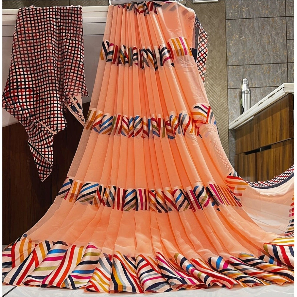 Ranili Satin Patta Printed Saree With Unstitched Blouse