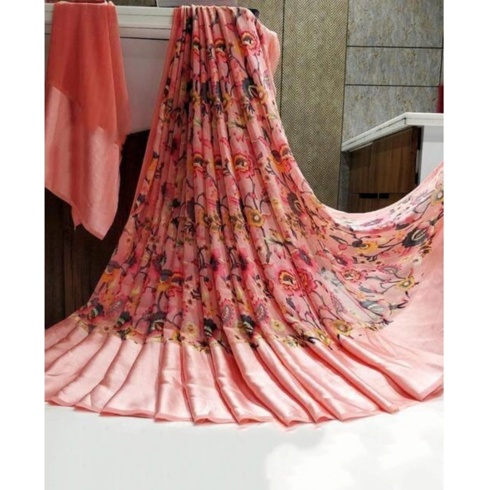 Ranili Satin Patta Printed Saree With Unstitched Blouse