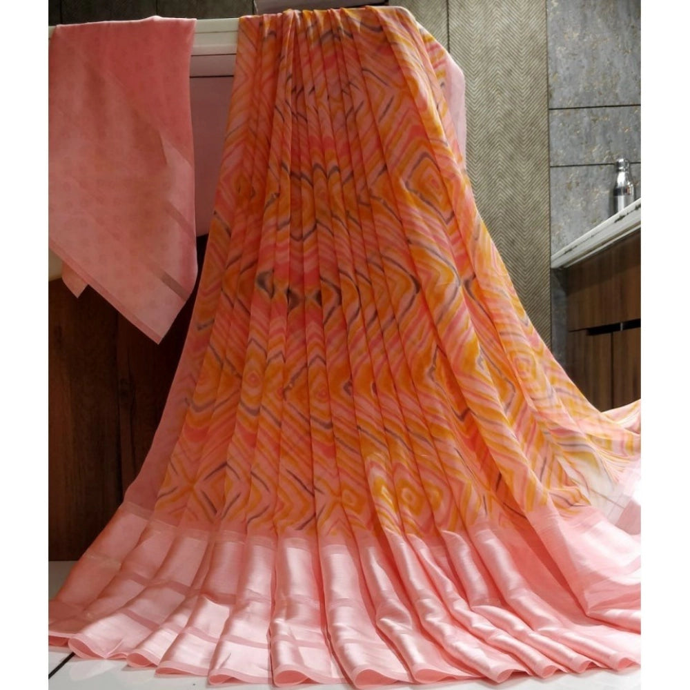 Ranili Satin Patta Printed Saree With Unstitched Blouse