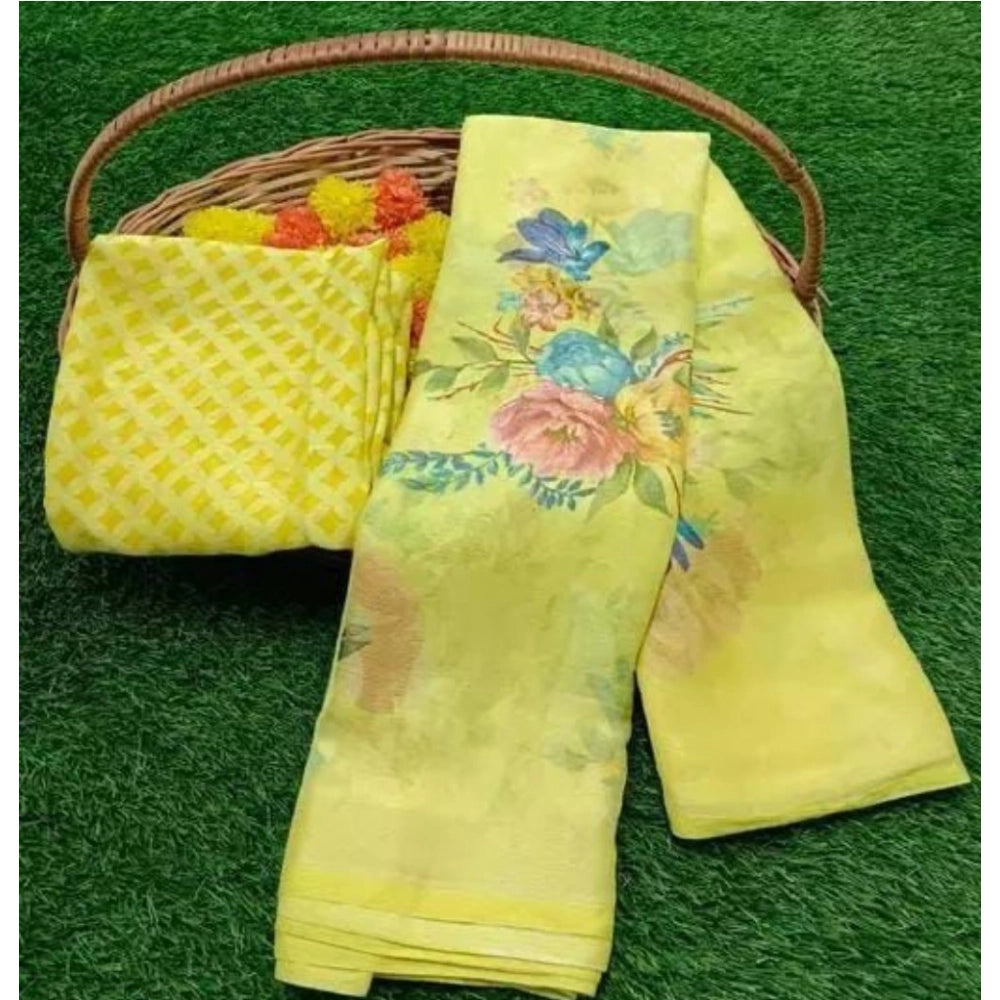Ranili Viscose Rayon Printed Saree With Unstitched Blouse