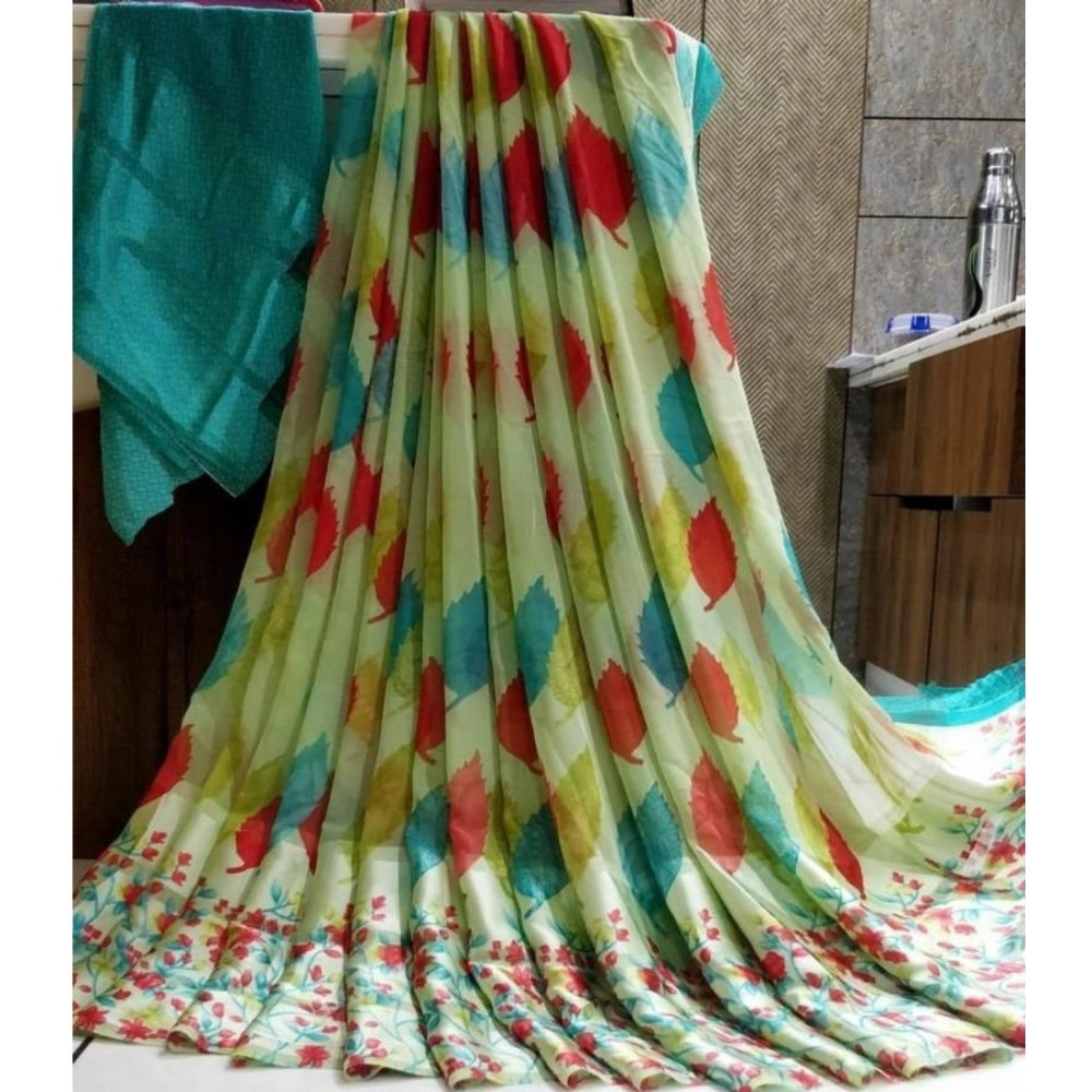 Ranili Satin Patta Printed Saree With Unstitched Blouse