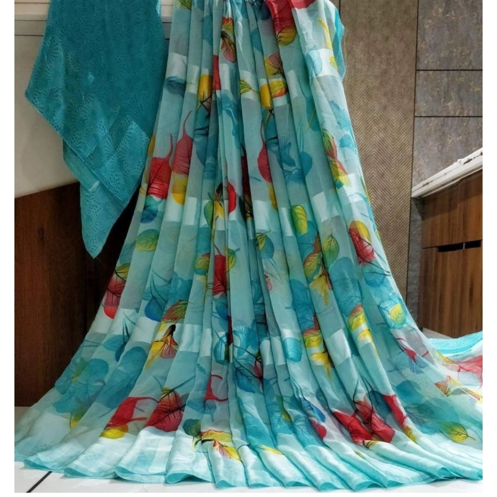Ranili Satin Patta Printed Saree With Unstitched Blouse