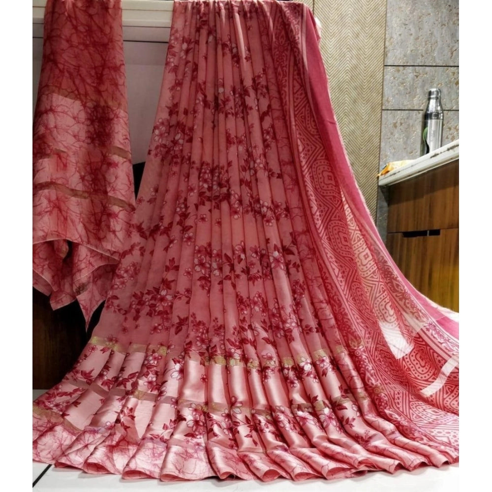 Ranili Satin Patta Printed Saree With Unstitched Blouse