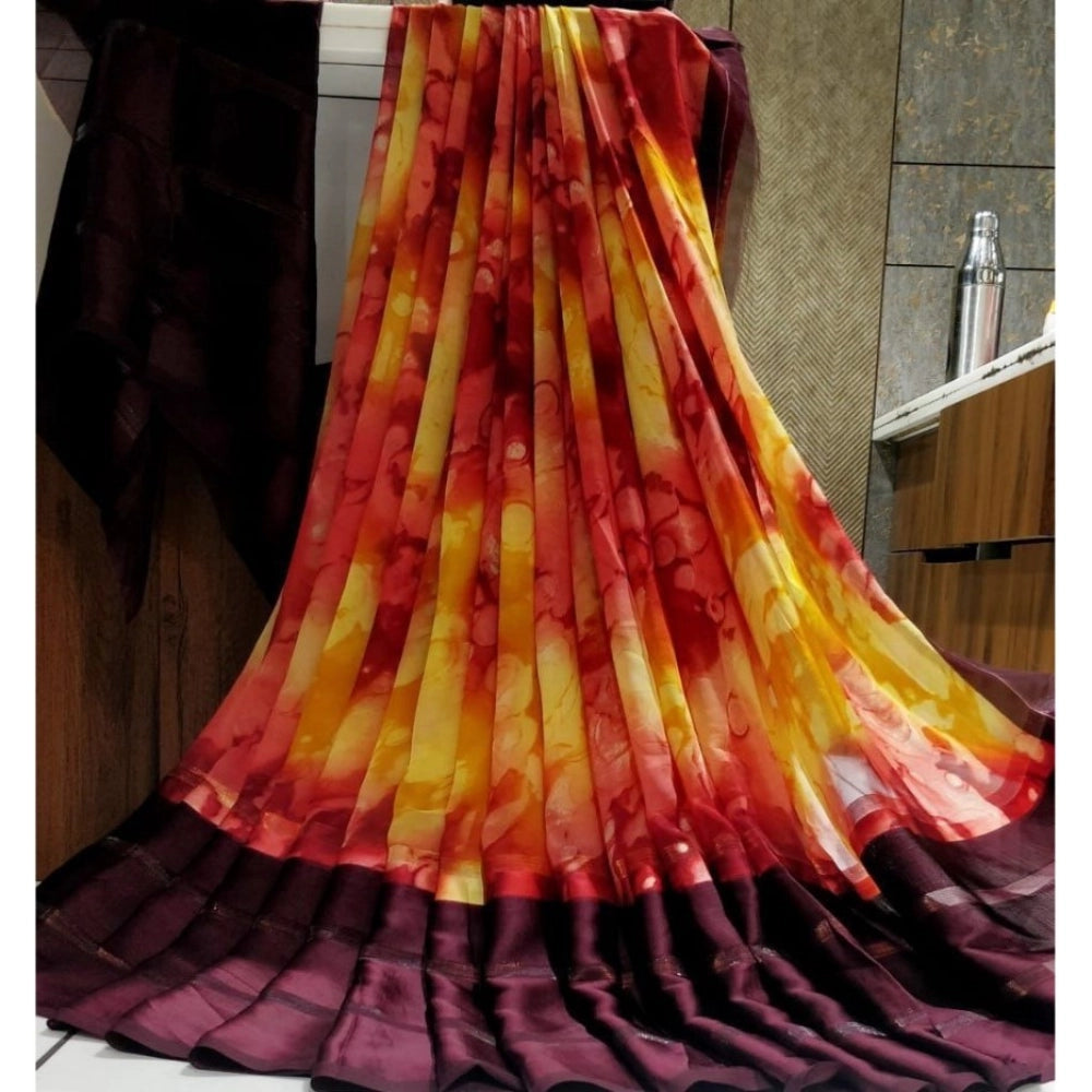 Ranili Satin Patta Printed Saree With Unstitched Blouse