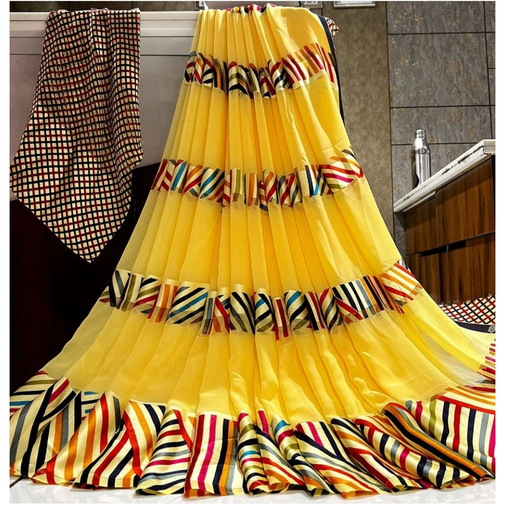Ranili Satin Patta Printed Saree With Unstitched Blouse