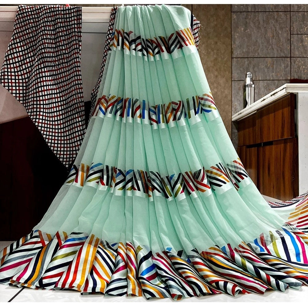 Ranili Satin Patta Printed Saree With Unstitched Blouse