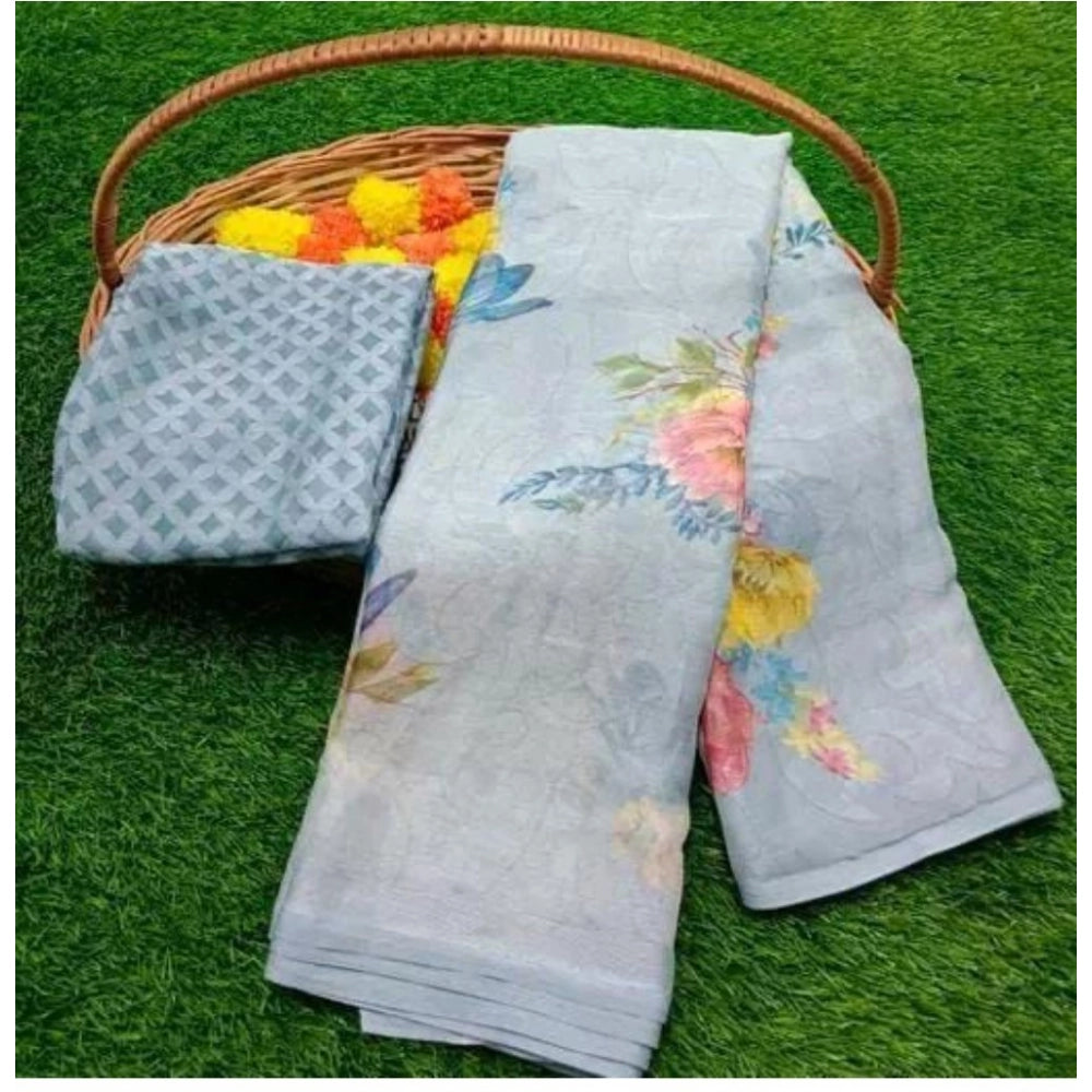 Ranili Viscose Rayon Printed Saree With Unstitched Blouse