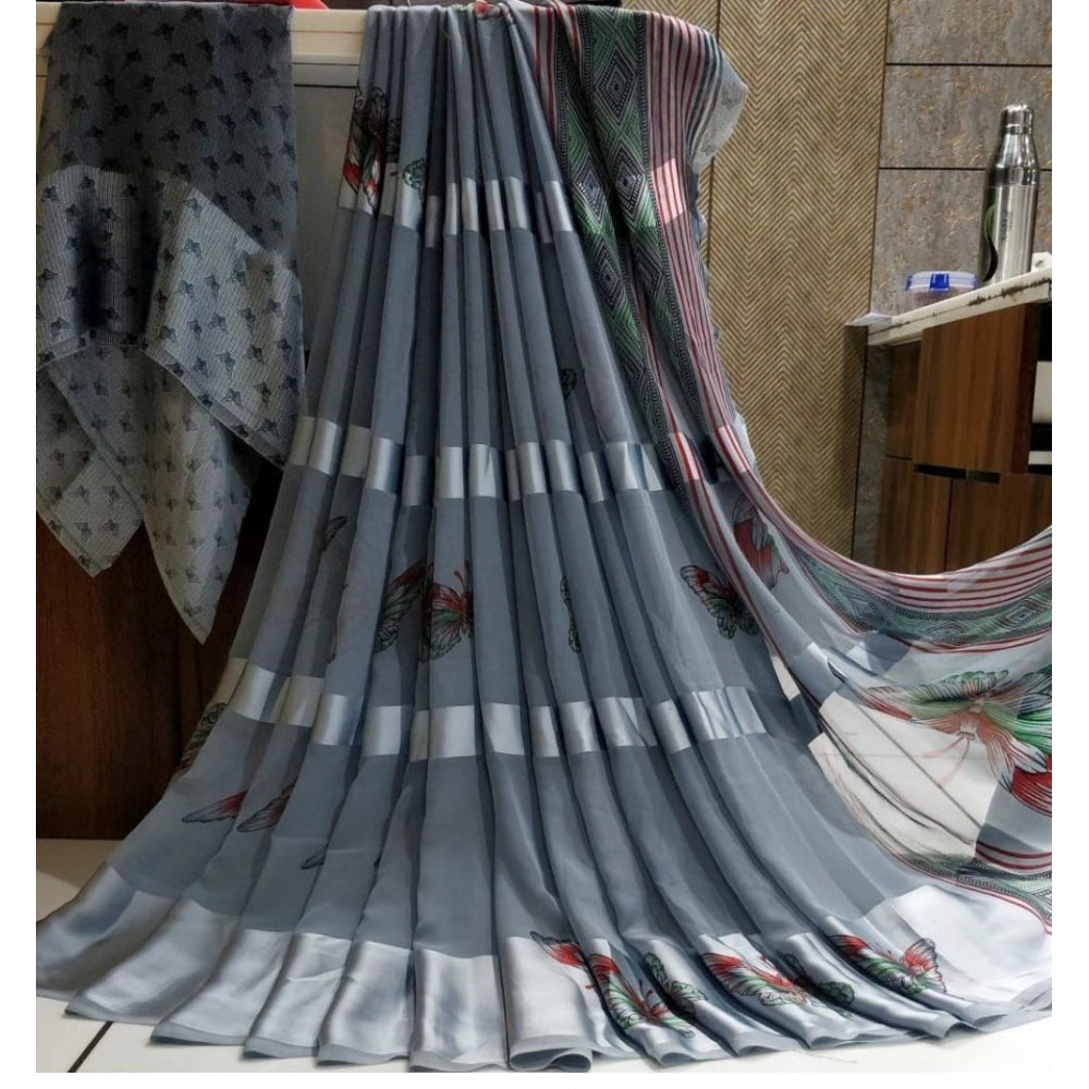 Ranili Satin Patta Printed Saree With Unstitched Blouse