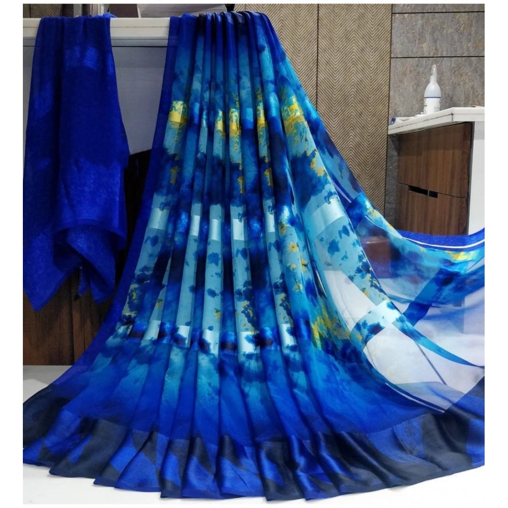 Ranili Satin Patta Printed Saree With Unstitched Blouse