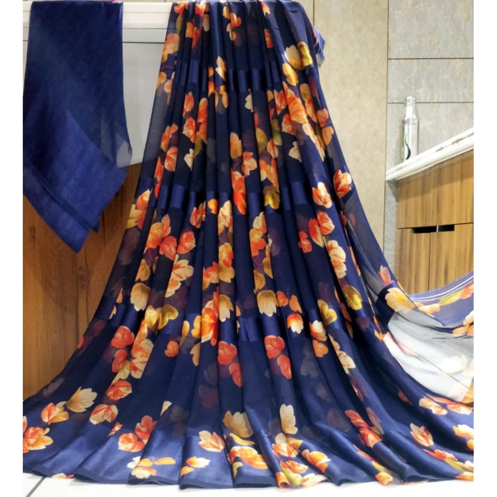 Ranili Satin Patta Printed Saree With Unstitched Blouse