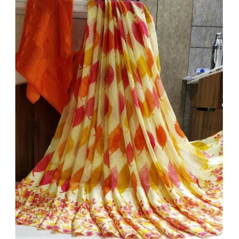 Ranili Satin Patta Printed Saree With Unstitched Blouse