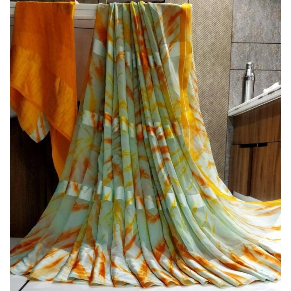 Ranili Satin Patta Printed Saree With Unstitched Blouse