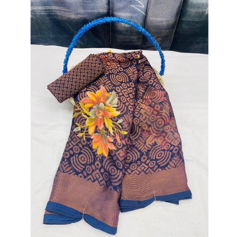 Ranili Viscose Rayon Printed Saree With Unstitched Blouse