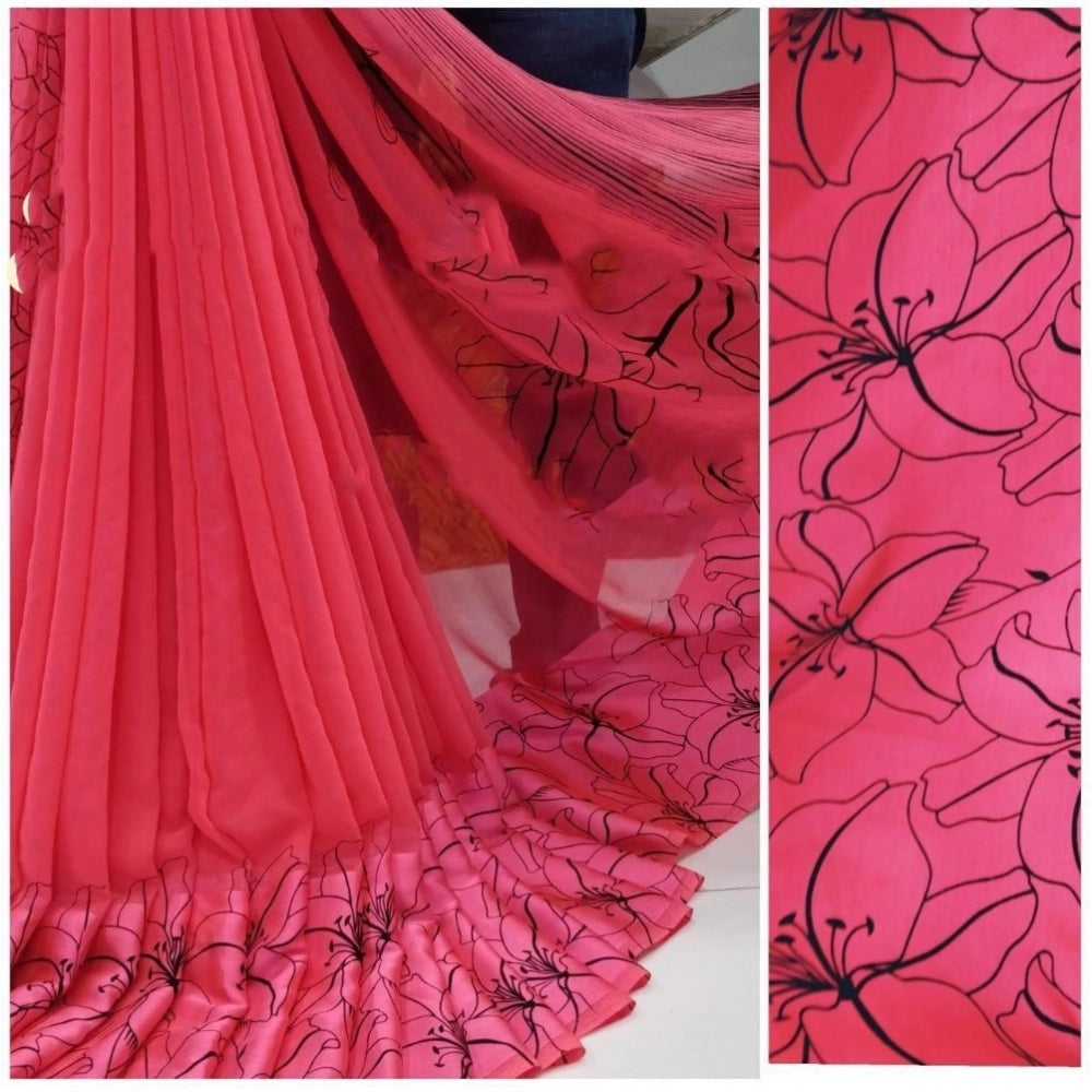 Ranili Satin Patta Printed Saree With Unstitched Blouse