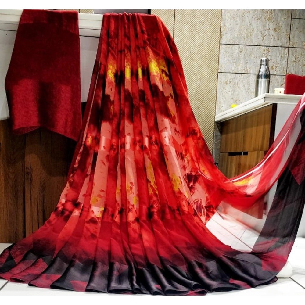 Ranili Satin Patta Printed Saree With Unstitched Blouse