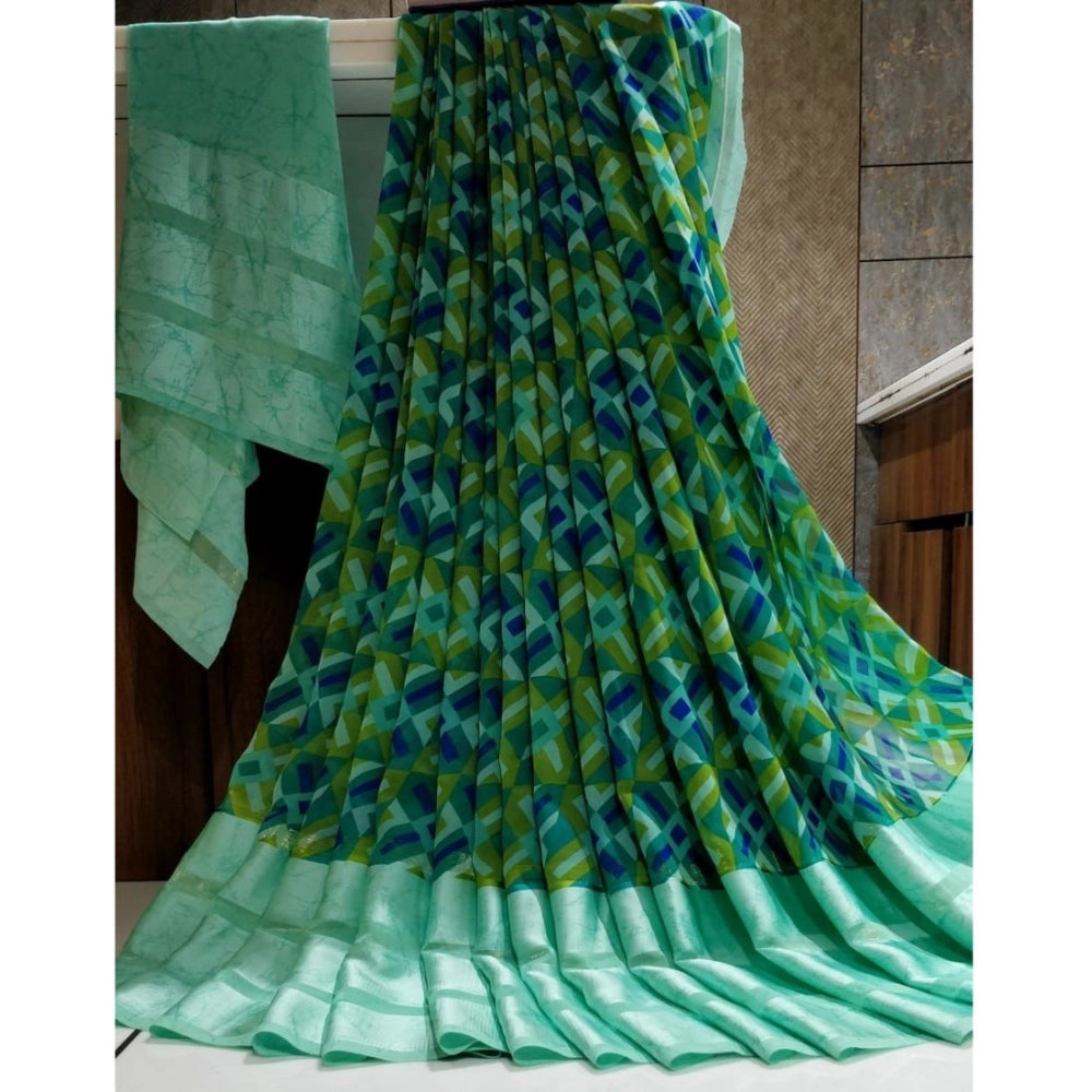 Ranili Satin Patta Printed Saree With Unstitched Blouse