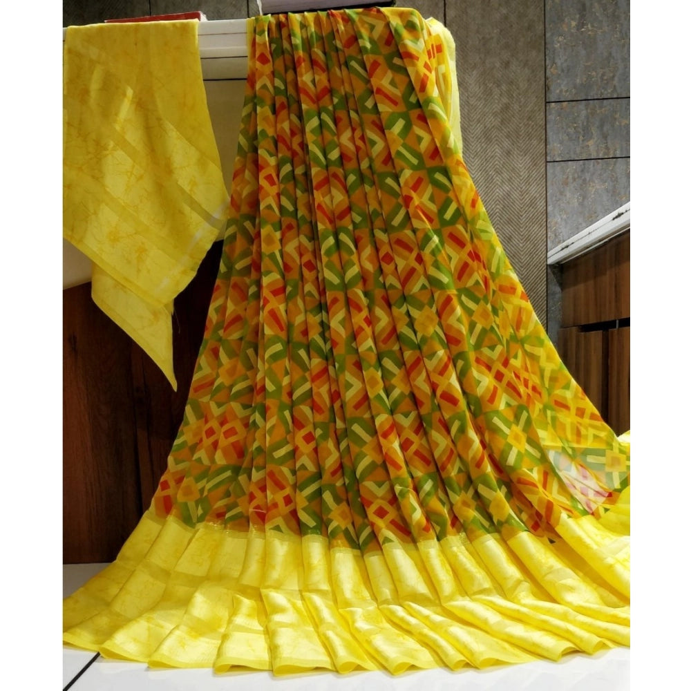 Ranili Satin Patta Printed Saree With Unstitched Blouse